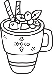 Hand Drawn Christmas Cocoa with marshmallows coffee mug illustration