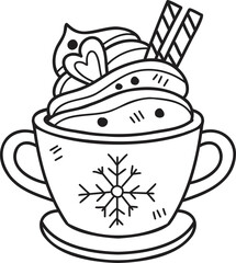 Hand Drawn Christmas Cocoa with marshmallows coffee mug illustration