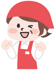 エプロンをつけたスーパーの店員さん