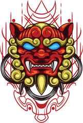 Vector illustration of komainu japanese lion