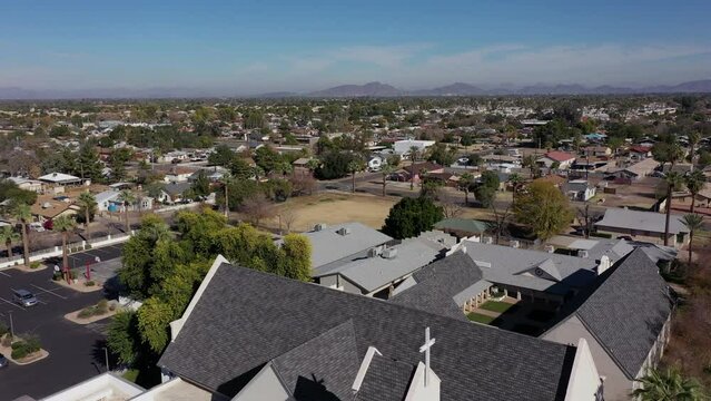 Afternoon aerial view of housing in Glendale, Arizona, USA.