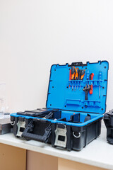 A large box of repair tools. Tools for the repairman