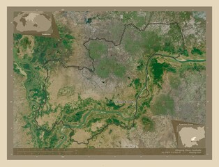 Kampong Cham, Cambodia. High-res satellite. Labelled points of cities