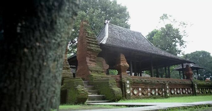 Wooden pavilion architecture of the inner court of ancient old palace of Keraton Kasepuhan Cirebon, West Java, Indonesia.