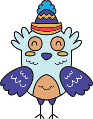 Naklejka premium Hand Drawn happy bird wearing christmas hat illustration