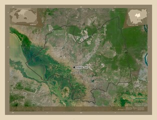 Kampong Thum, Cambodia. High-res satellite. Labelled points of cities