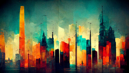 Colorful abstract tower wallpaper. 3D illustration, 3D rendering.