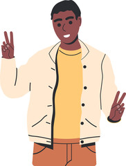 Fototapeta premium Cheerful Man Showing Peace Gesture with Fingers.