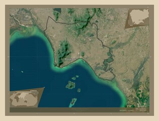 Keb, Cambodia. High-res satellite. Labelled points of cities
