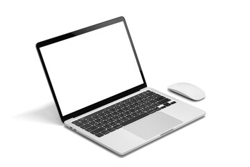 mockup laptop with blank screen. notebook isolated on white background.