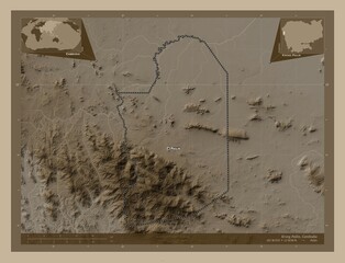 Krong Pailin, Cambodia. Sepia. Labelled points of cities