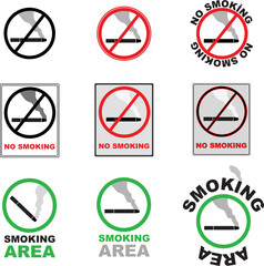 No smoking signs on white background. Smoking area signs. Smoking  Area and non smoking area icon symbol on circle design.