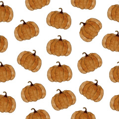 Seamless watercolor pattern with pumpkins. Autumn Collection.