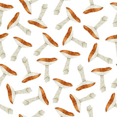 Seamless watercolor pattern with mushrooms. Autumn Collection.