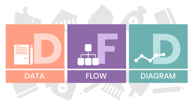 DFD - Data Flow Diagram acronym, technology concept background. Vector Illustration Concept with Keywords and Icons
