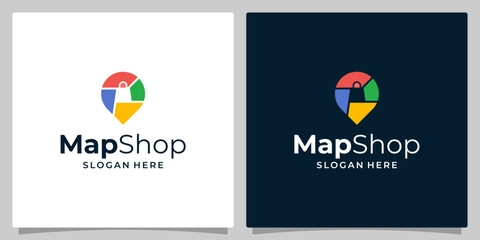 Location map logo with shopping bag logo graphic design vector illustration. Symbol, icon, creative