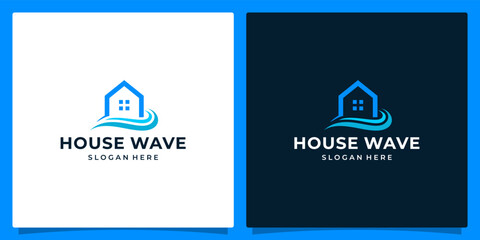 House building Logo with sea waves logo graphic design vector illustration. Symbol, icon, creative