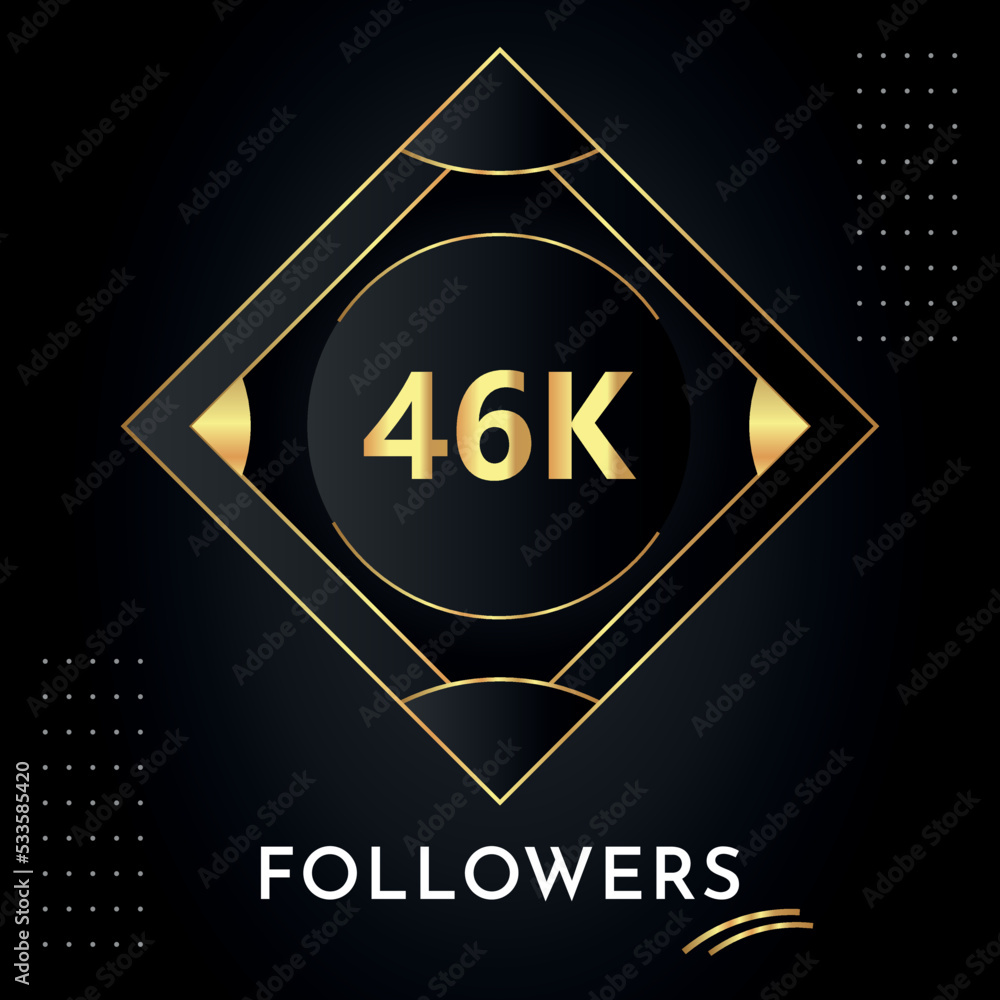 Sticker Thank you 46k or 46 thousand followers with gold decorative frames on black background. Premium design for congratulations, social media story, social sites post, achievement, social networks. - Stickers