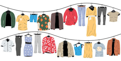 Womans and mans clothes on hanger