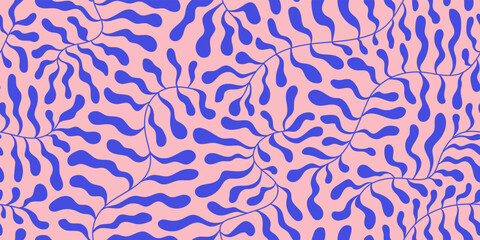 Coral seamless pattern on pink background in vintage style. Fauvism-inspired modern abstract organic algae background. Vector design for textile, wrapping paper, greeting cards.