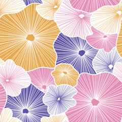 Fototapeta na wymiar Seamless vector floral pattern. Endless print with colorful flower umbrellas. Graphic abstract repeating background.