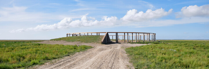 View on the Terp fan de Takomst. An initiative of the village of Blije, Sense of Place and other parties to emphasize the long connection with the Wadden Sea.