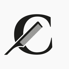 Comb Logo On Letter C For Beauty, Spa, Hair Care, Haircut Grooming Symbol