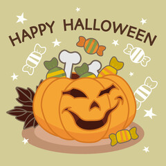 square banner happy halloween pumpkin with candy