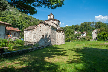 Romanesque church of San Giovanni Battista in Montorfano. Province of Piedmont in Northern Italy.
