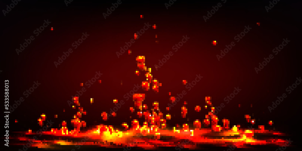 Poster hot liquid lava splash with flying red drops. abstract background of seething molten magma surface w