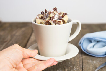 chocolate mugcake microwaved homemade close up