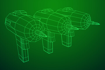 Drill electric device wireframe low poly mesh