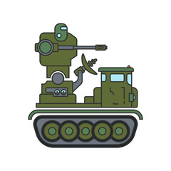 Line flat color vector illustration icon infantry assault army anti-aircraft gun. Military vehicle. Simple retro style. Soldiers equipment. Armored corps. Weaponry. Tractor caterpillar unit. Tow. War.