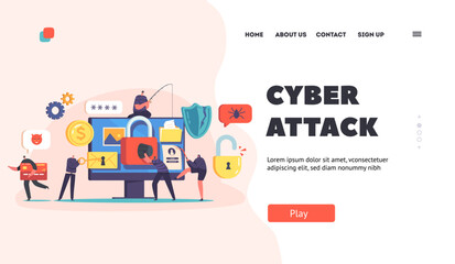 Cyber Attack Landing Page Template. Hacker Phishing, Stealing Personal Data in Internet. Online Security Concept