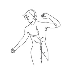 Man Naked Body Line Art Drawing.  Abstract Male Figure Minimalist Illustration. Modern Trendy Line Art Drawing for Wall Decor, Fashion Minimal Print, Poster, Social Media. Man One Line. Vector EPS 10