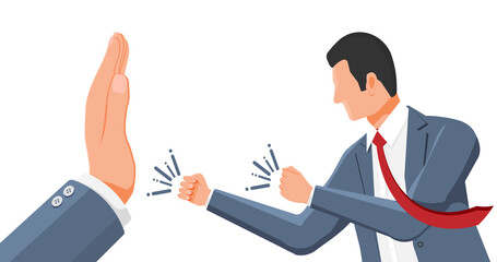 Big Hand Show Stop Gesture to Businessman.