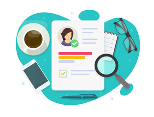 Skills professional career test review or employee aptitude ability of talent search recruitment flat graphic illustration, hire candidate cv document paper with expert quiz assess, personality report