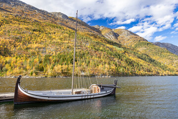 Fototapeta premium Nordland boat (fembøring) in storage by the river Vefsna, Mosjøen, Helgeland, Nordland county, Norway, Europe
