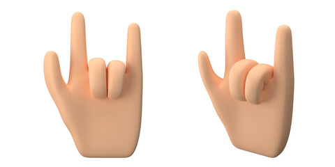 3d rendering of hand with finger pose make metal gesture, suitable to emoticon assets or icons, 3d icons