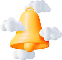 3D Notification Bell Icon in Clouds