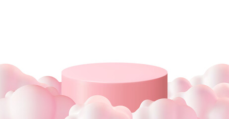 3D Pink Podium with Fluffy Cloud