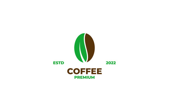 Coffee bean with leaf logo design vector illustration idea