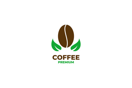 Coffee bean with leaf logo design vector illustration idea
