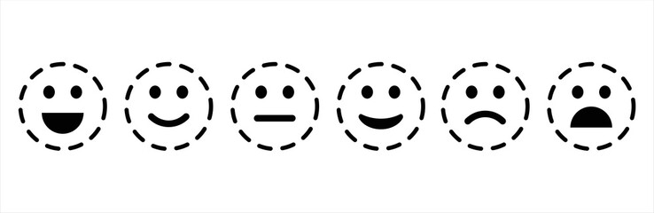 Emoticons icon set. Simple emoji collection with stripes circle. Vector illustration.