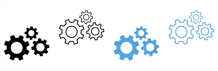 Gears icons set. Gears setting icons collection, cogwheel group. For app settings button, web settings button. Vector illustration.