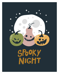 Happy Halloween card. Template with handwritten inscription "Spooky Night".Printing on fabric, paper, postcards, invitations.
