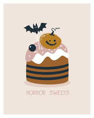 Horror sweets card. For the design of invitations, posters for Halloween. Vector illustration.