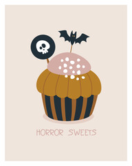 Horror sweets card. For the design of invitations, posters for Halloween. Vector illustration.