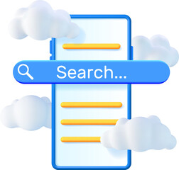 3D Smartphone with Search Bar in Clouds