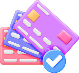 3D Stack of Bank Cards with Approved Checkmark